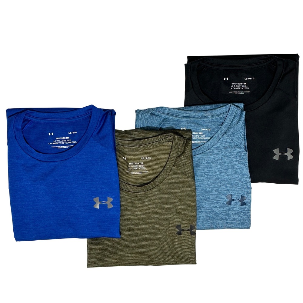 Lot 4 Under Armour Mens Shirts L Tech Tee Blue Gray Army Green Performance